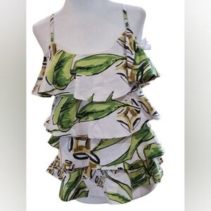NWT TRUE DESTINY Leaf Print Layered Ruffle Top, Spaggetti Strap, XL